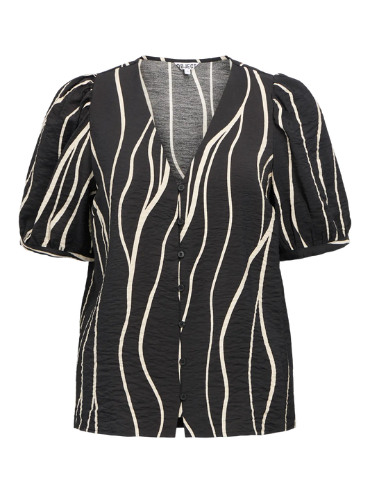 OBJJACIRA S/S V-NECK TOP BLACK