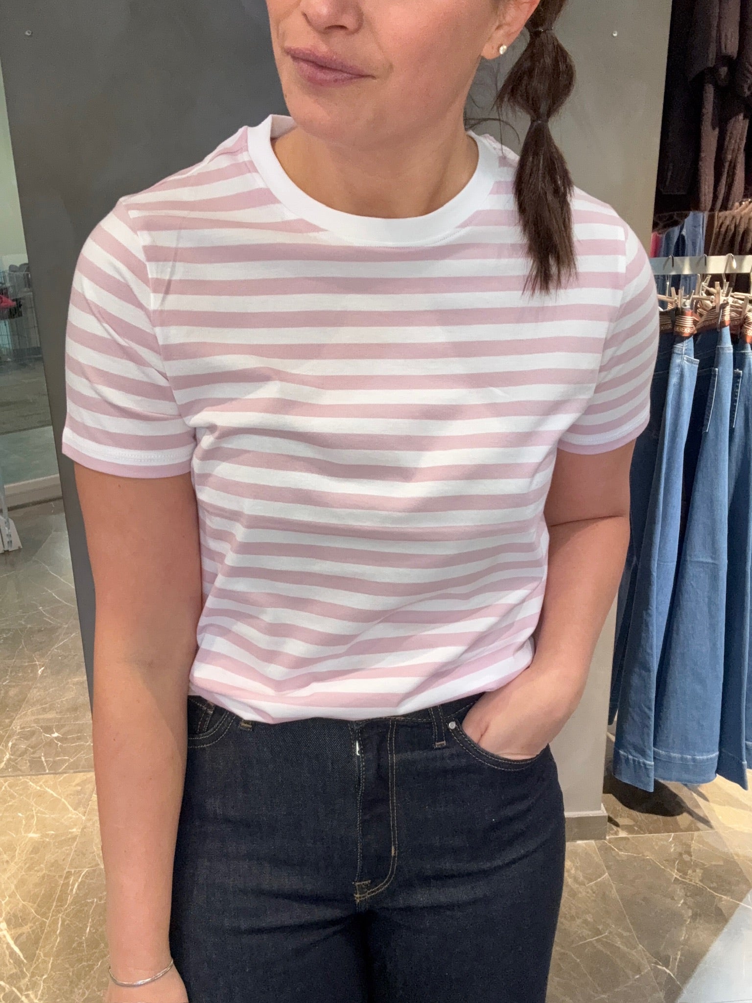 PCRIA SS TEE STRIPES PINK