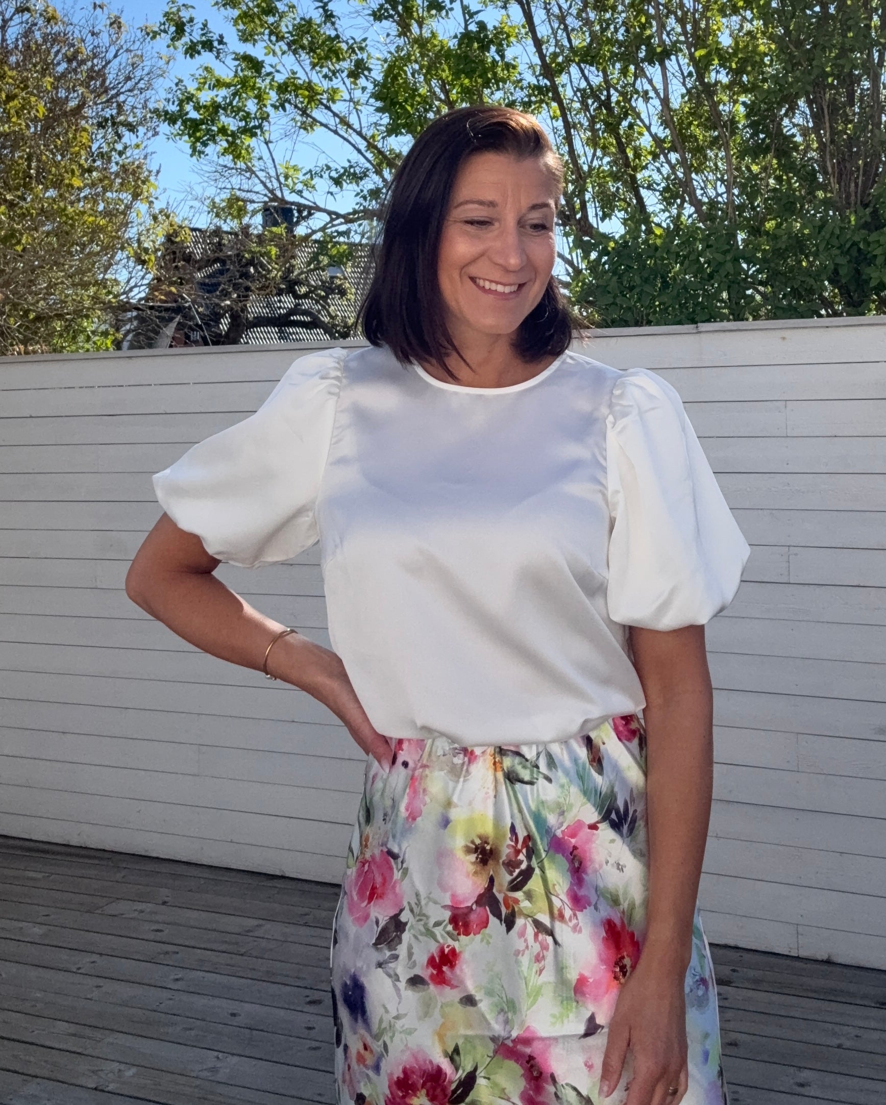 VIELLETTE 2/4 SATIN PUFF TOP SNOW WHITE