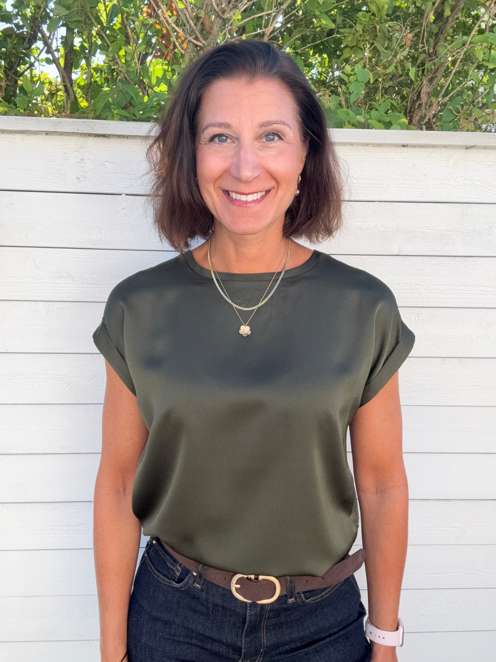 VIELLETTE S/S SATIN TOP- FOREST NIGHT