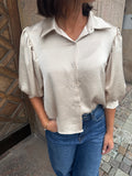 JULIE-Satin silk effect shirt with puffed sleeves- Champagne 91820