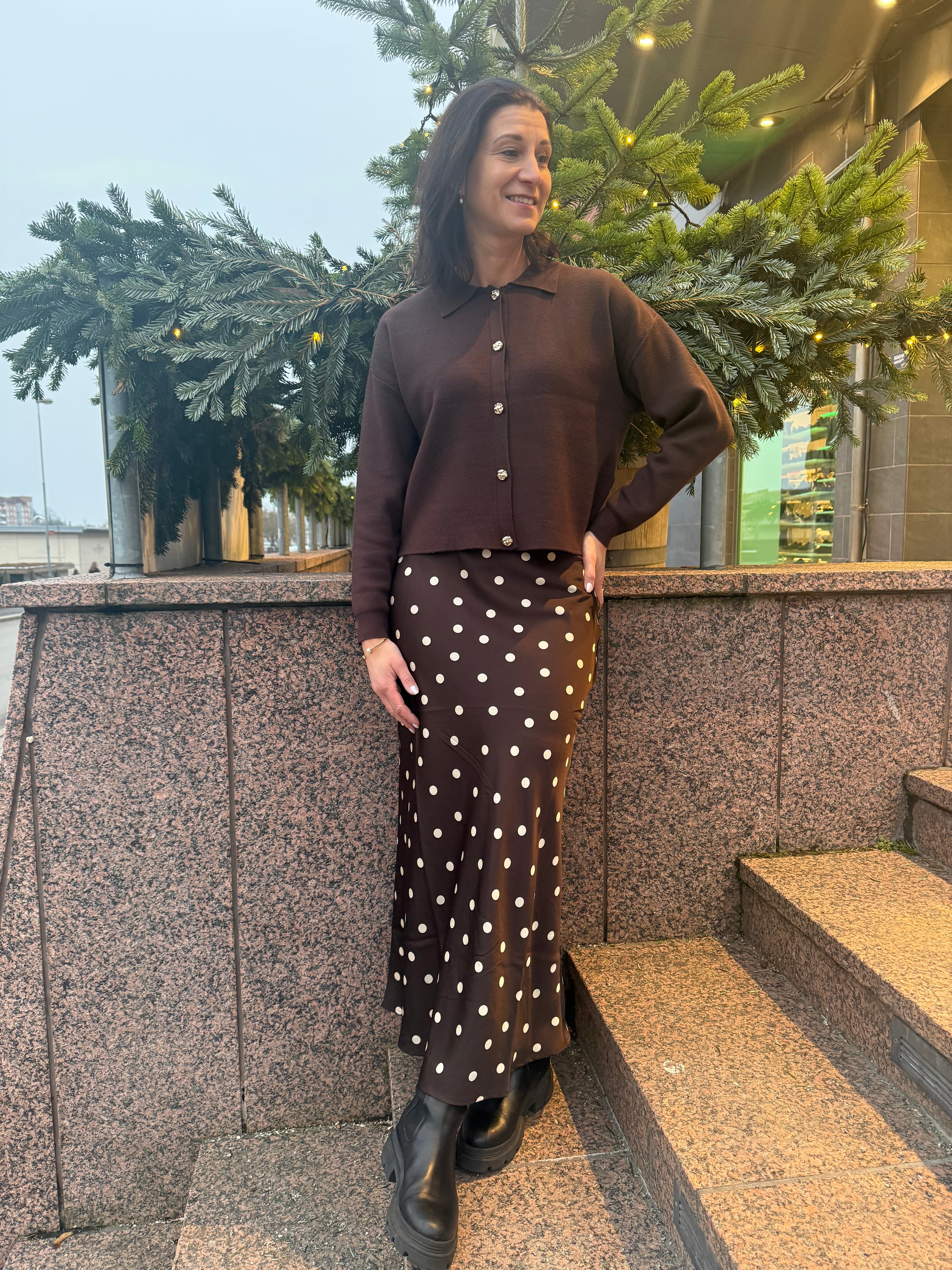 VIELLETTE HW MIDI SKIRT COFFEE BEAN DOT