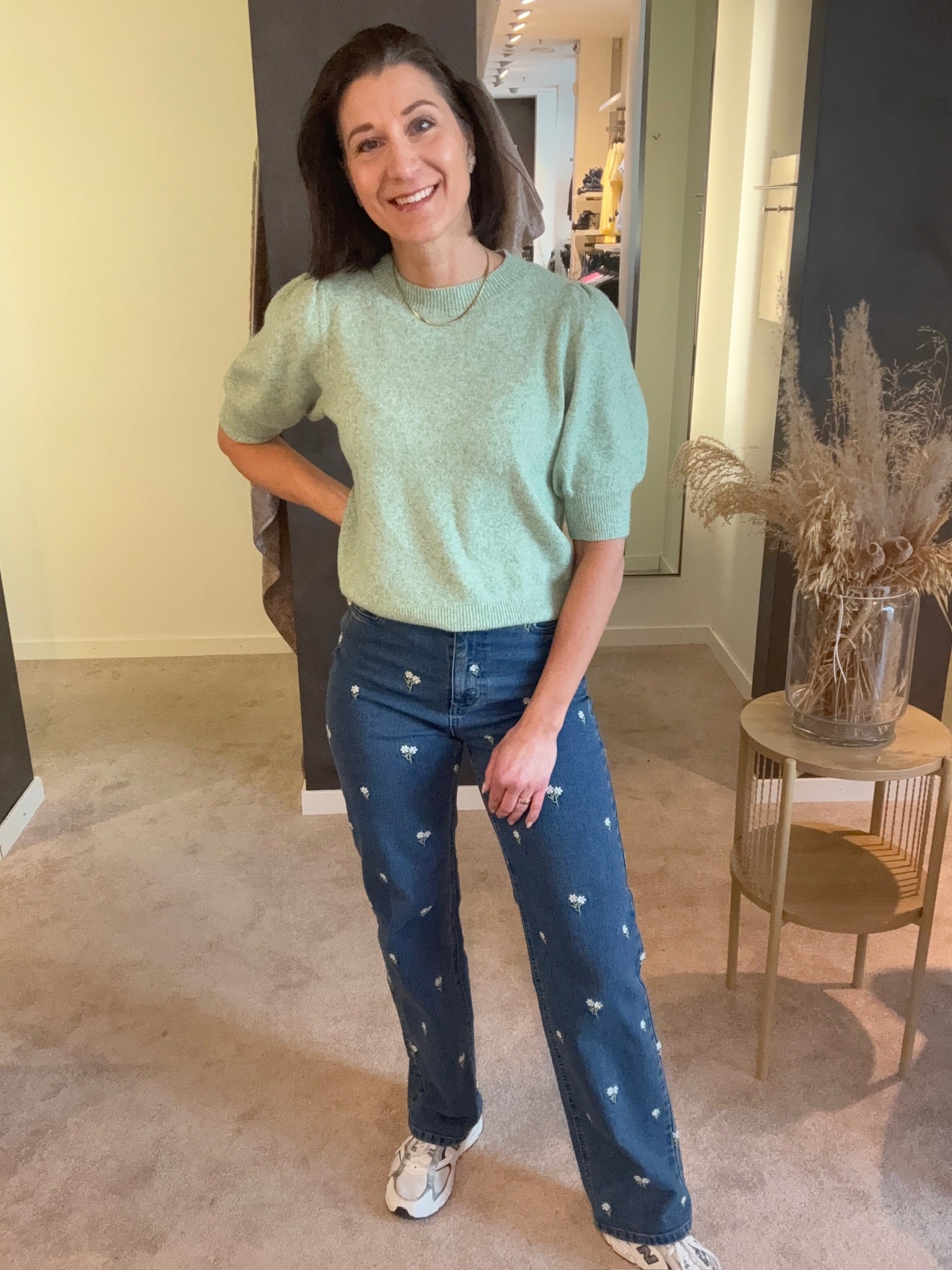 PCFLORA HW STRAIGHT EMB JEANS