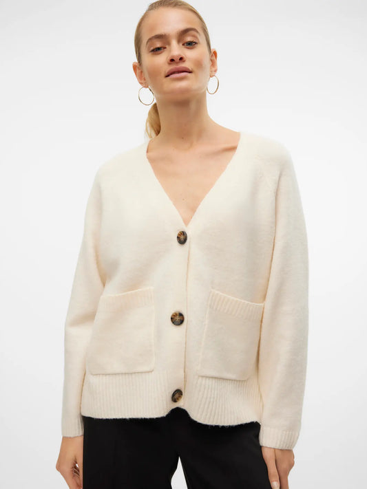 VMBOOM LS V-NECK BUTTON CARDIGAN BIRCH