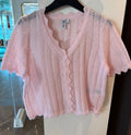 PCADA SS V-NECK KNIT CARDIGAN PINK