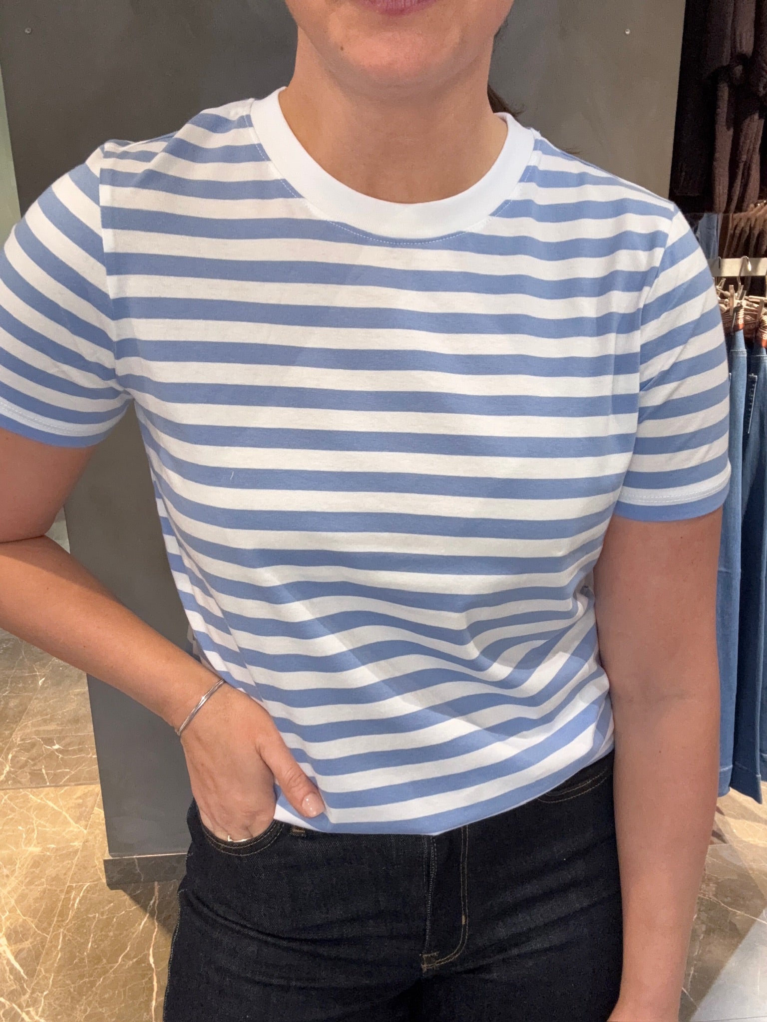 PCRIA SS TEE STRIPES LIGHTBLUE
