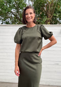 VIELLETTE 2/4 SATIN PUFF TOP FOREST NIGHT