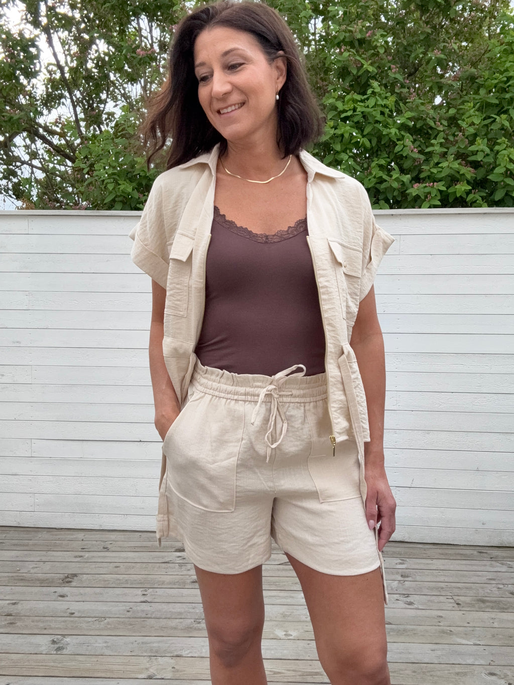 JDYMILLE S/S ZIP SHIRT SANDSHELL