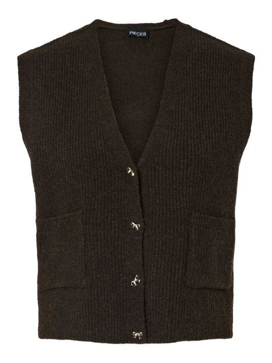 PCSILLY SL V-NECK KNIT VEST HOT FUDGE