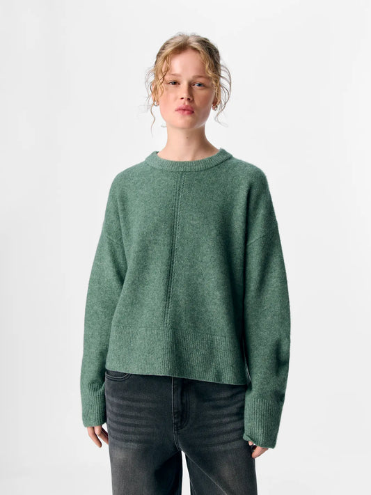 OBJJUNO L/S LO O-NECK KNIT GREEN MELANGE