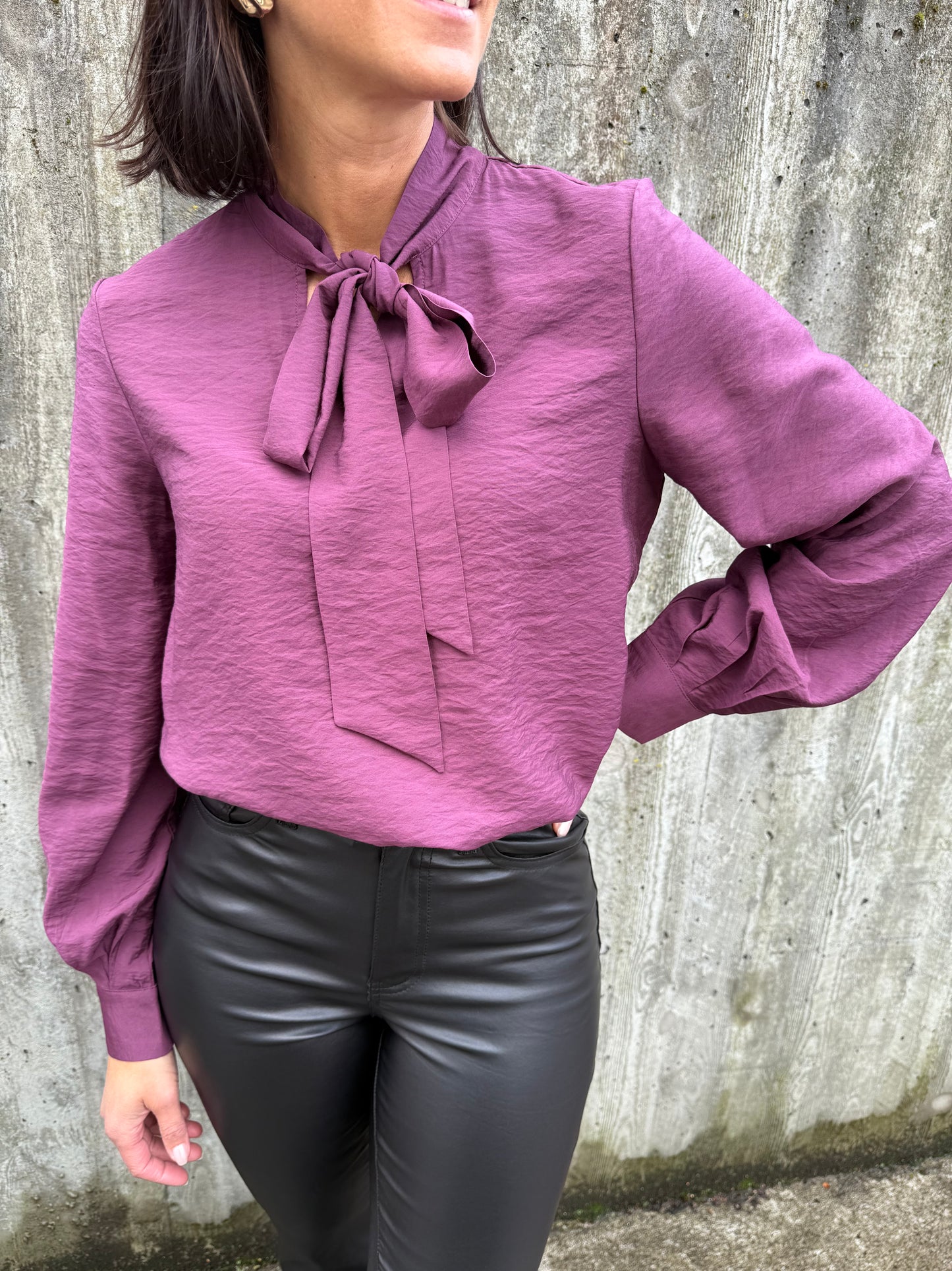 OBJJACIRA L/S BOW SHIRT MAUVE WINE