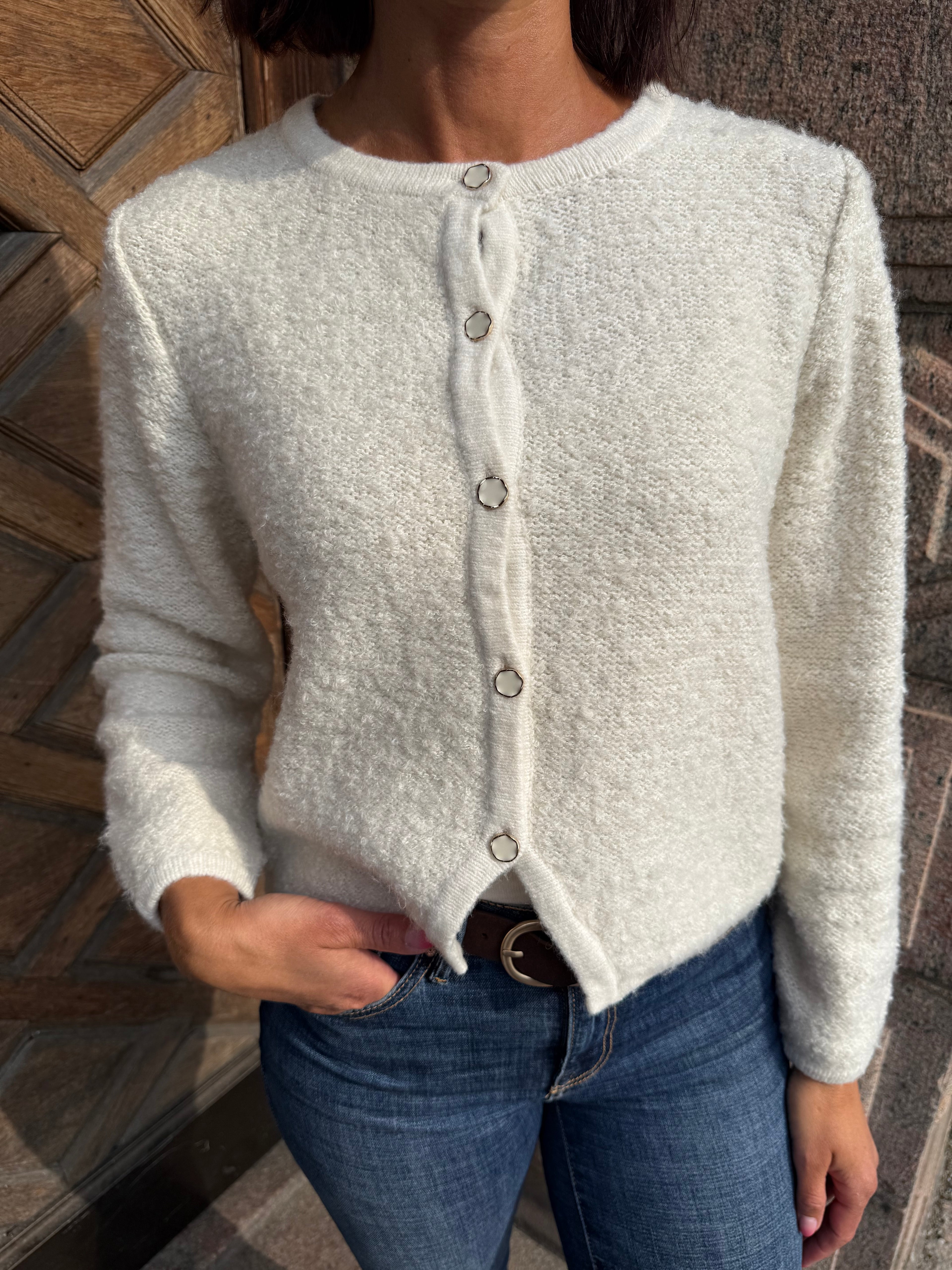VIPIGGA O-NECK L/S KNIT JACKET BIRCH