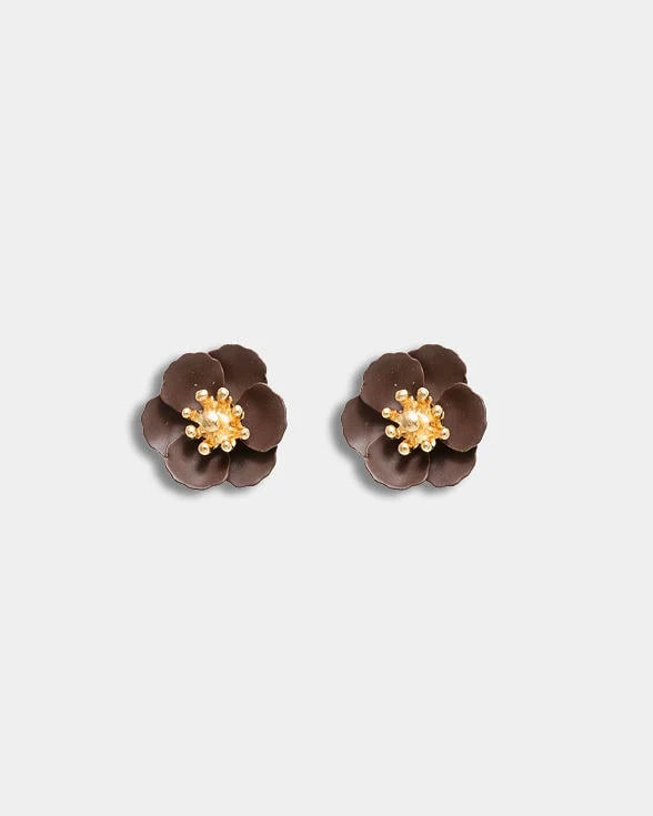 FLOWER PETITE EARRINGS DARK BROWN