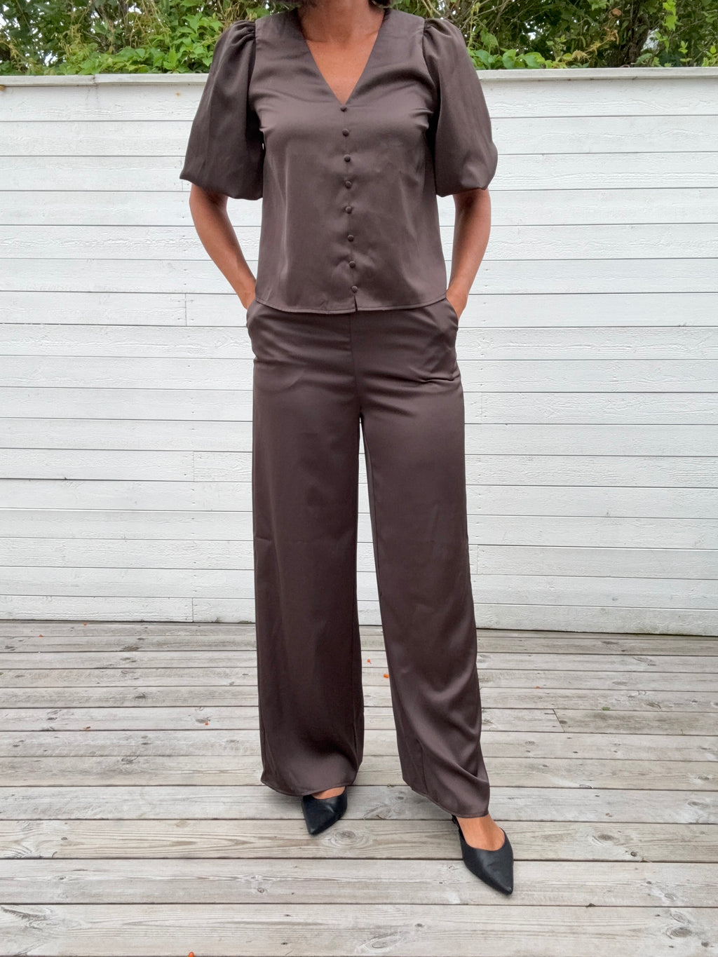 YASPELLA HW WIDE PANTS CHOCOLATE BROWN