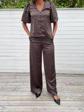 YASPELLA HW WIDE PANTS CHOCOLATE BROWN