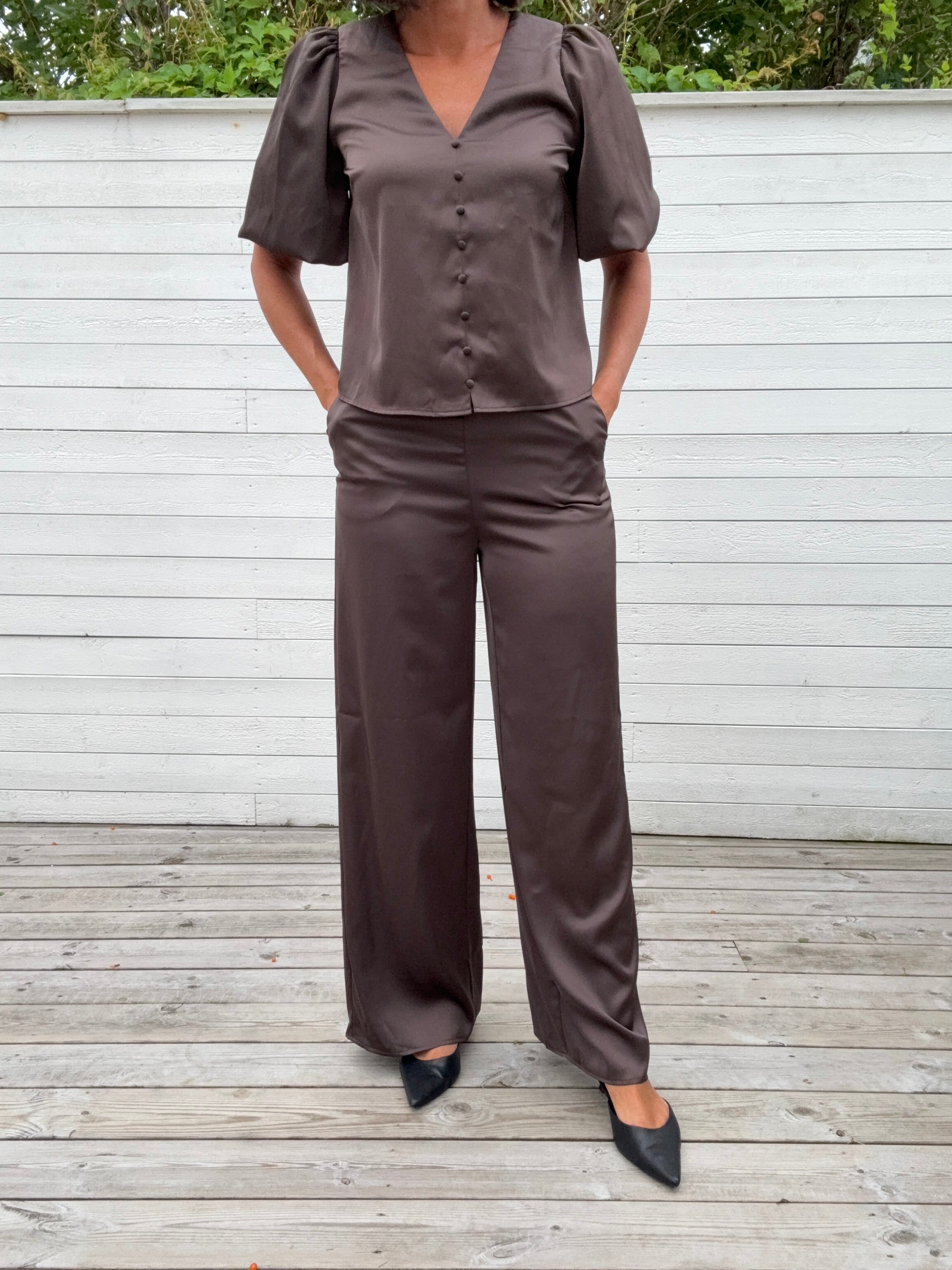 YASPELLA HW WIDE PANTS CHOCOLATE BROWN