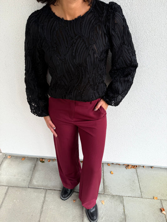 OBJLUCIE L/S RE O-NECK TOP BLACK