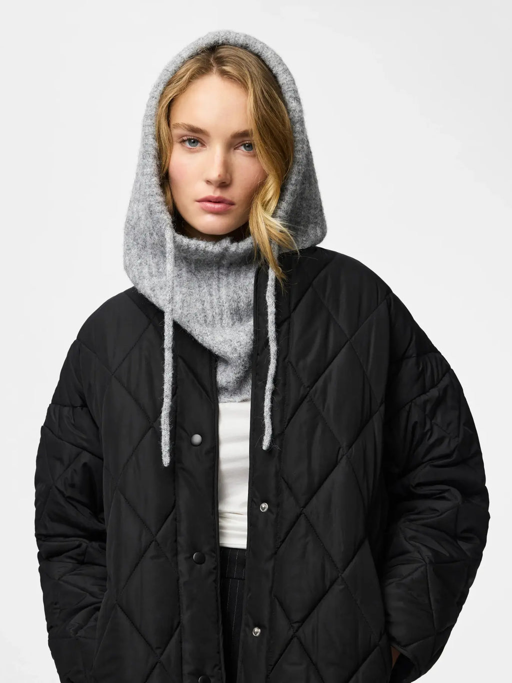 PCNAMBI BALACLAVA LIGHT GREY MELANGE