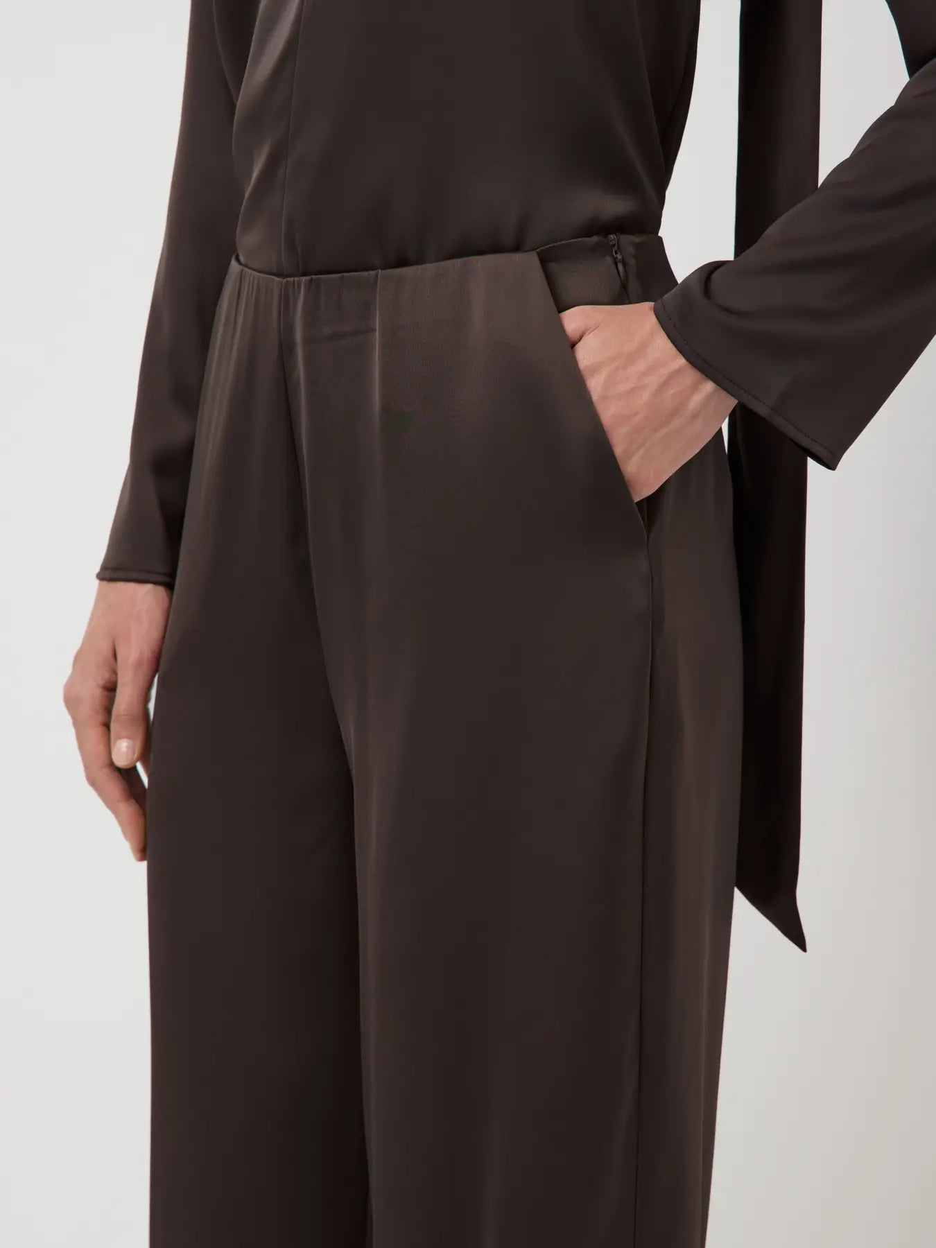 YASPELLA HW WIDE PANTS CHOCOLATE BROWN