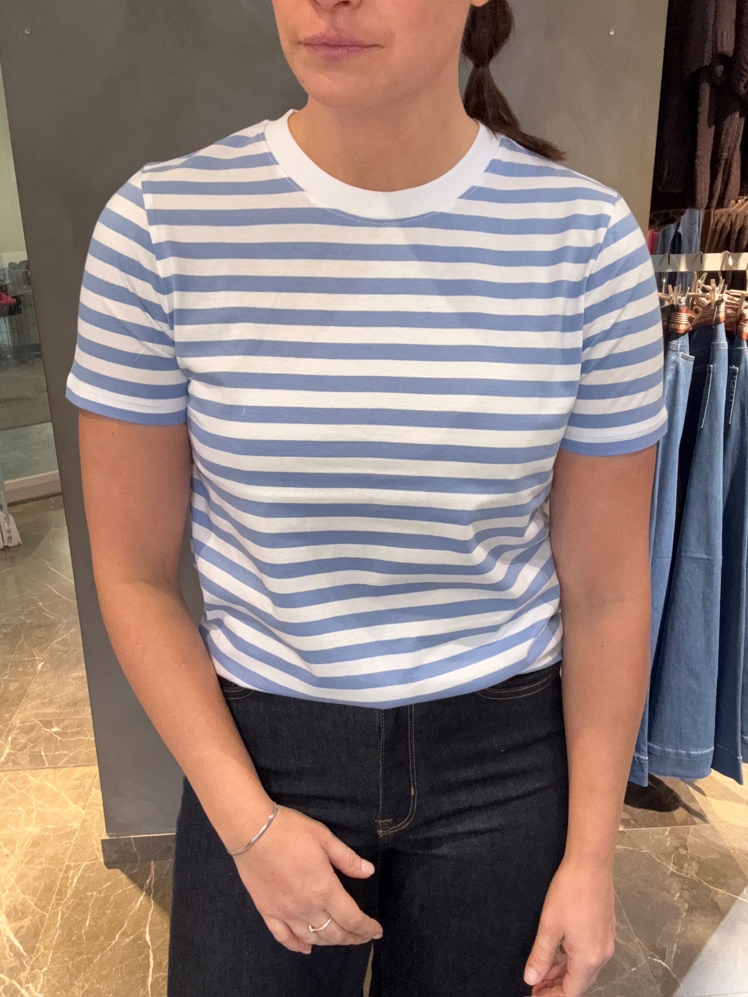 PCRIA SS TEE STRIPES LIGHTBLUE