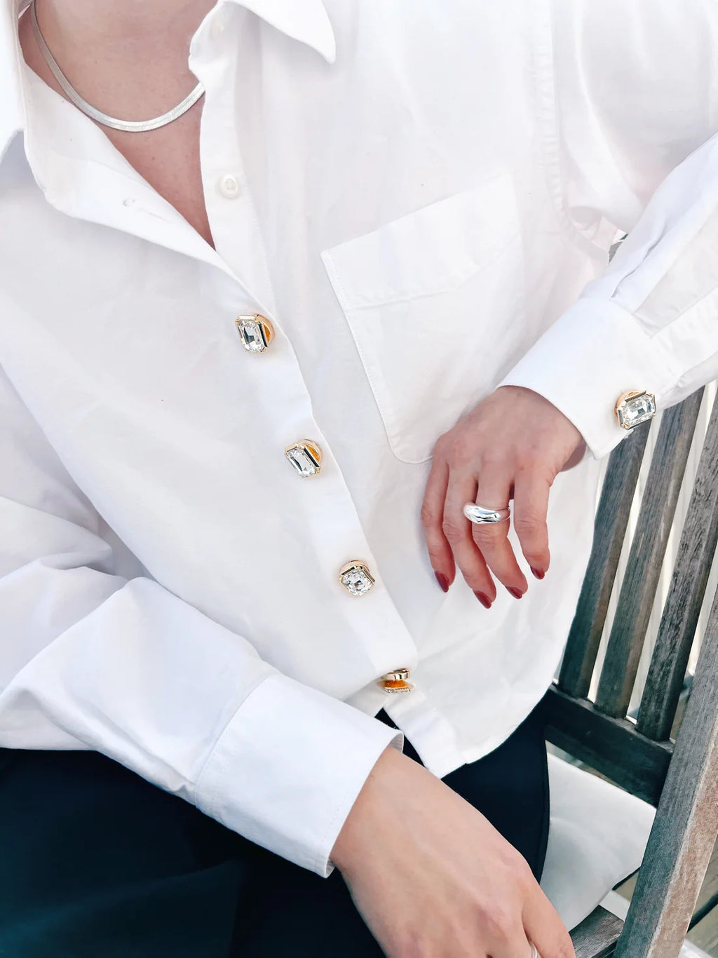 Emma – White Crystal Rectangle Button Charm Gold 2-pack