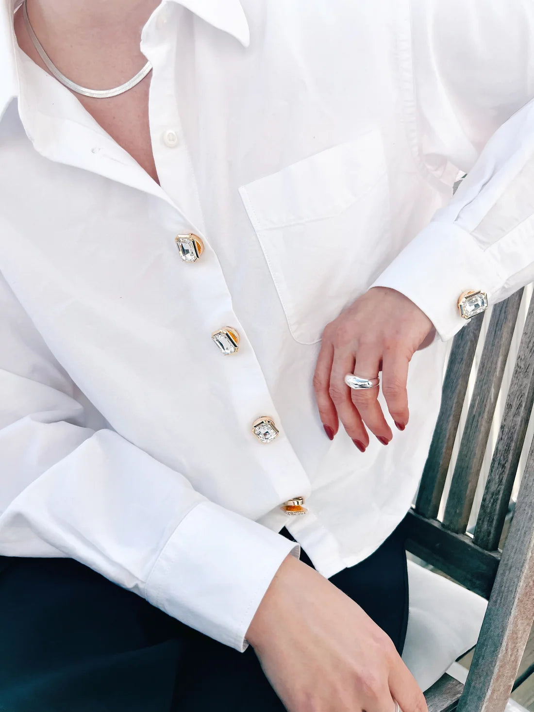 Emma – White Crystal Rectangle Button Charm Gold 2-pack