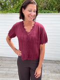 PCADA SS V-NECK KNIT CARDIGAN WINETASTING