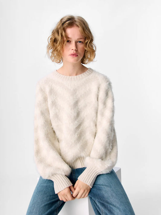 OBJHOLLOW L/S KNIT PULLOVER WHITE SAND