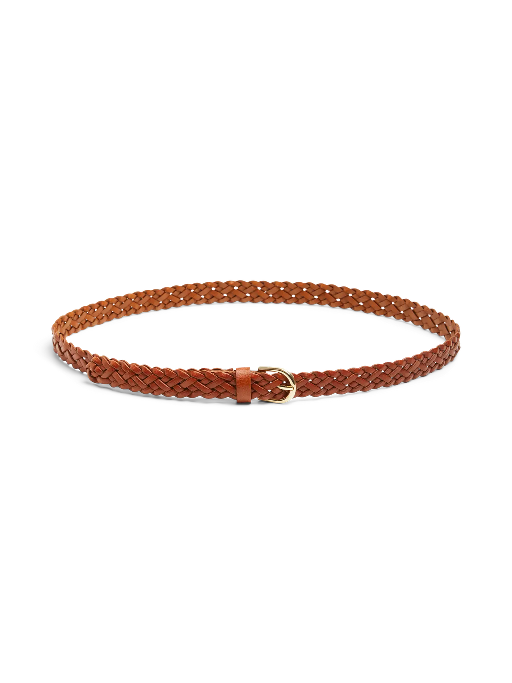 PCAVERY LEATHER BRAIDED SLIM BELT COGNAC