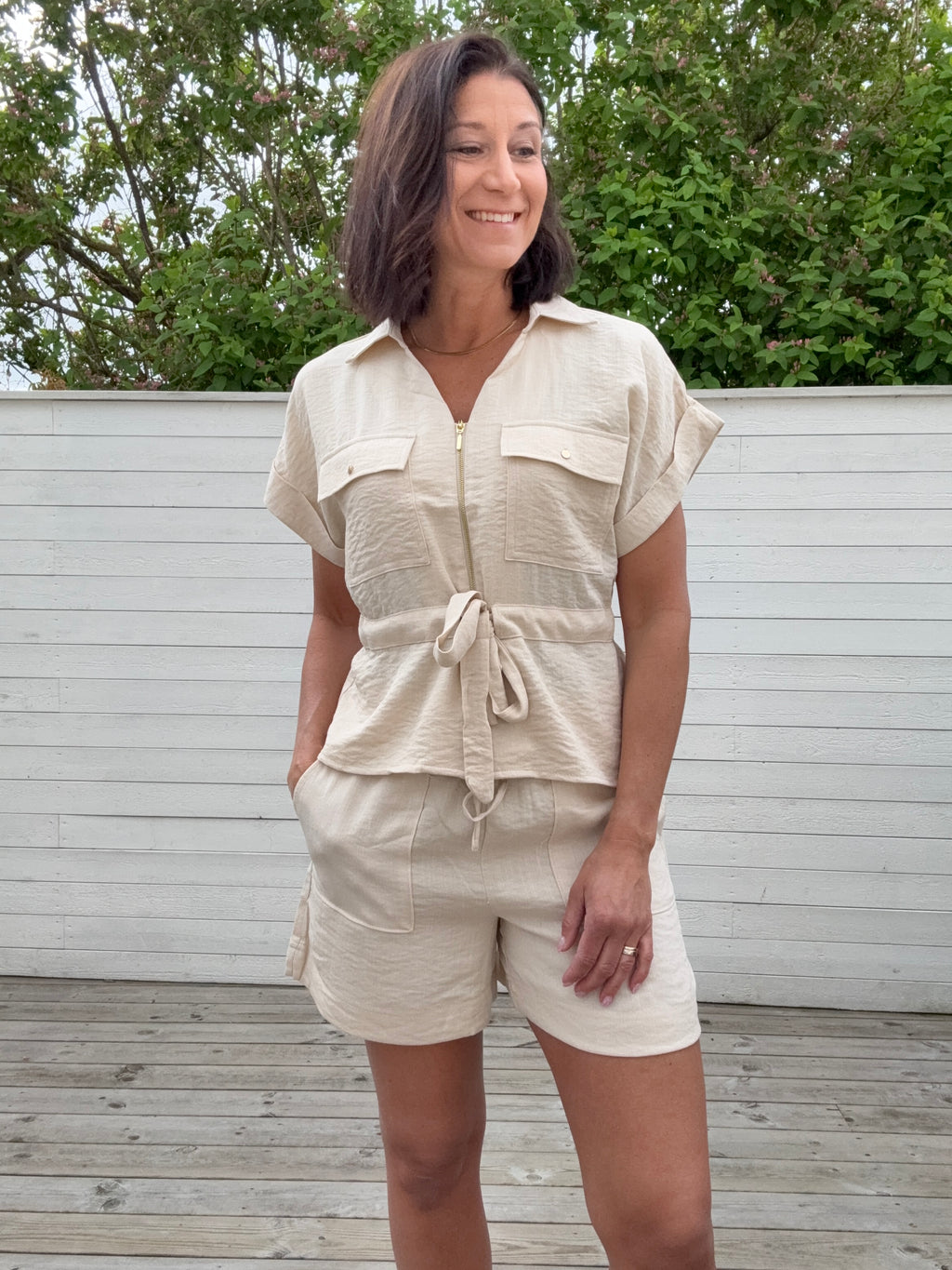 JDYMILLE S/S ZIP SHIRT SANDSHELL