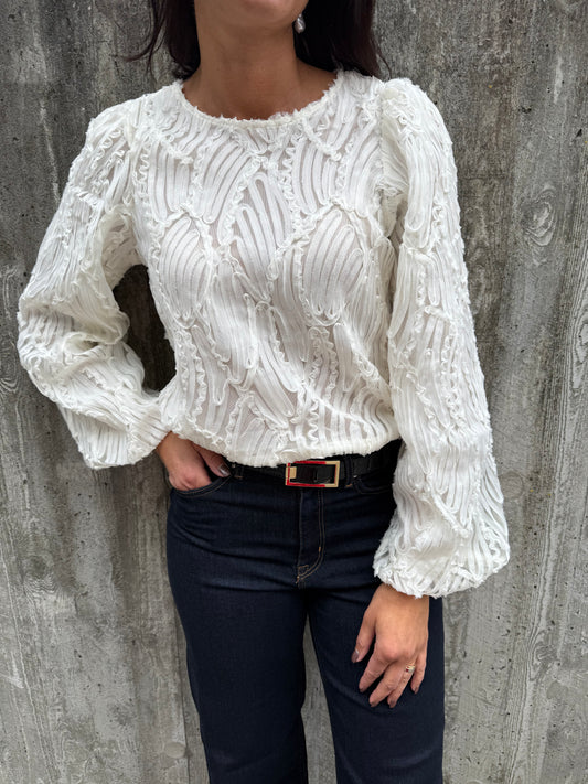 OBJLUCIE L/S RE O-NECK TOP WHITE SAND