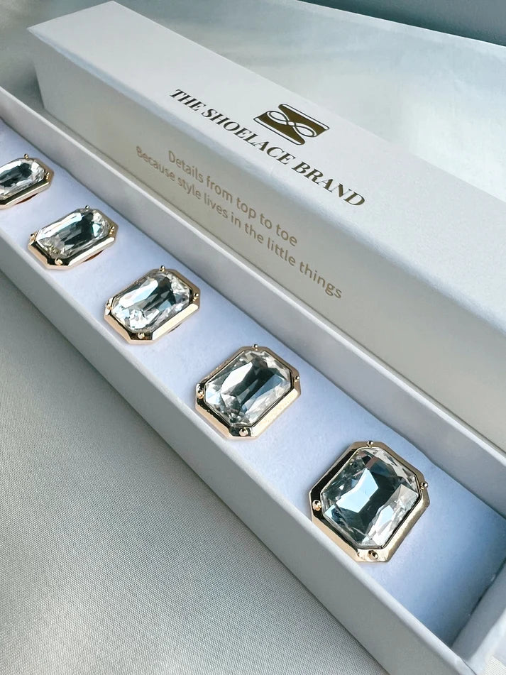 Emma – White Crystal Rectangle Button Charm Gold 2-pack