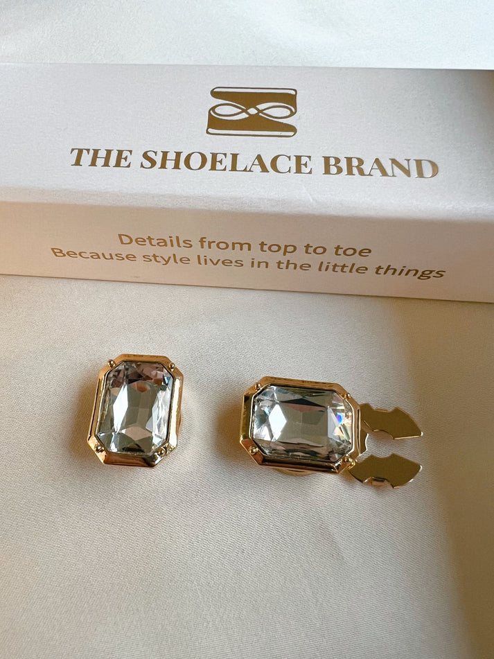 Emma – White Crystal Rectangle Button Charm Gold 2-pack