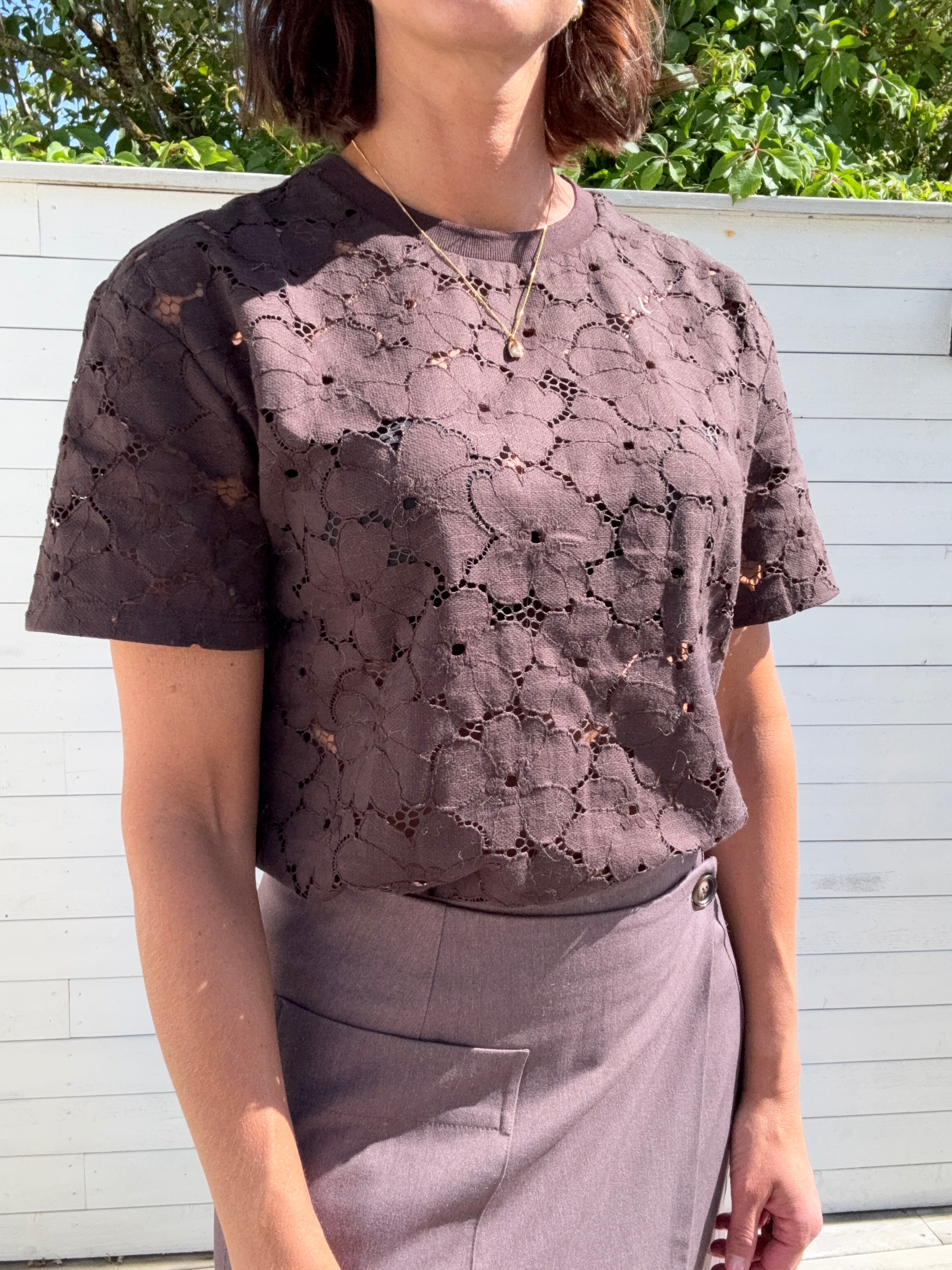 VMVILLA 2/4 O-NECK OVERSIZED TOP - COCOLATE TORTE