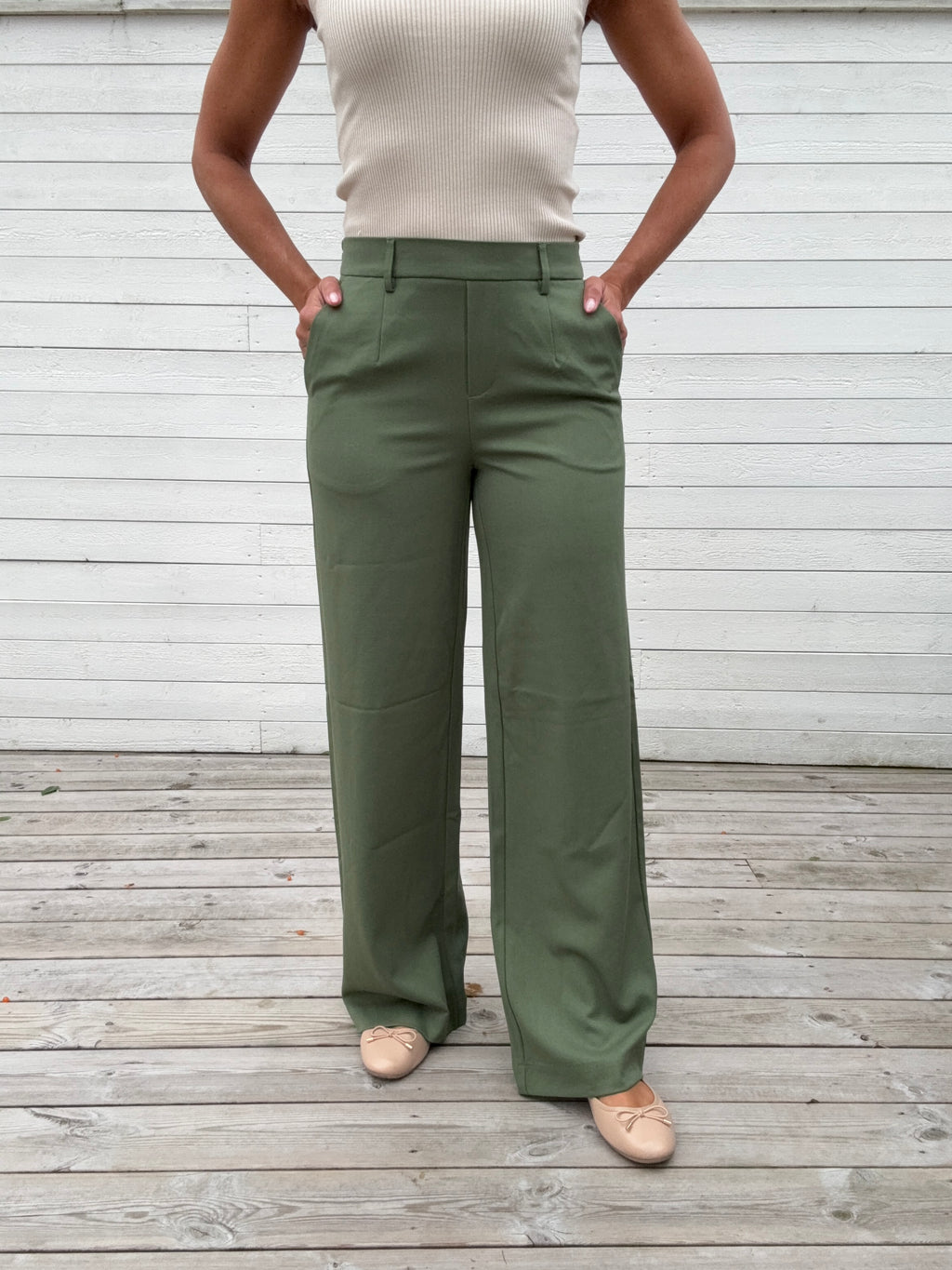 OBJLISA WIDE PANT BRONZE GREEN