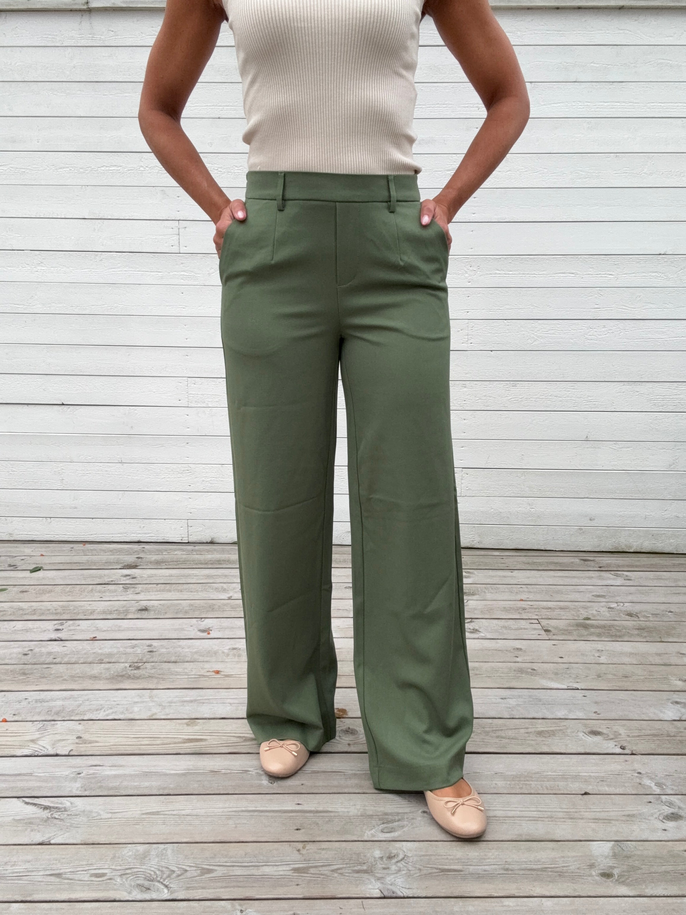 OBJLISA WIDE PANT BRONZE GREEN