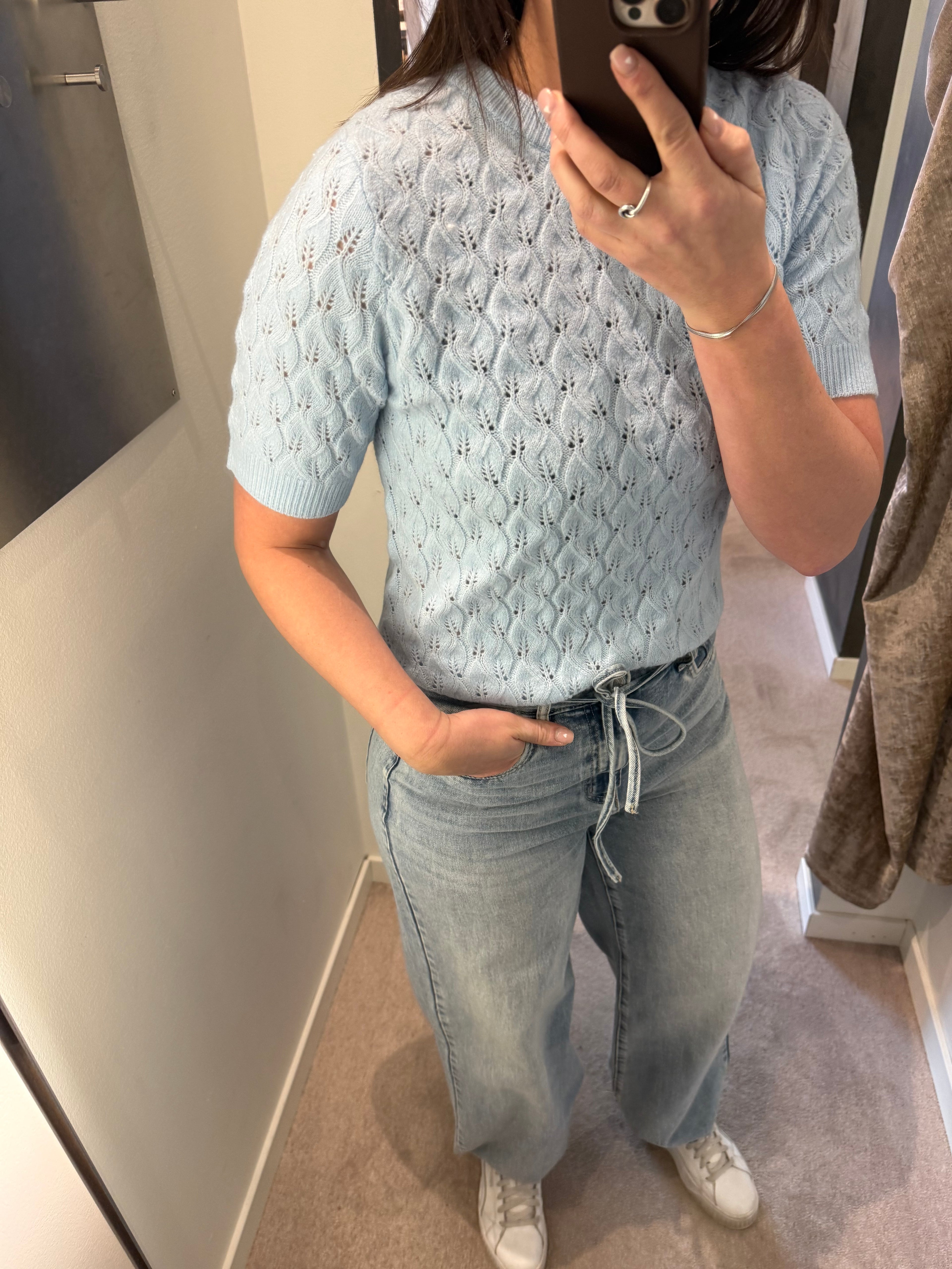 PCLELOU SS O-NECK KNIT- LJUSBLÅ