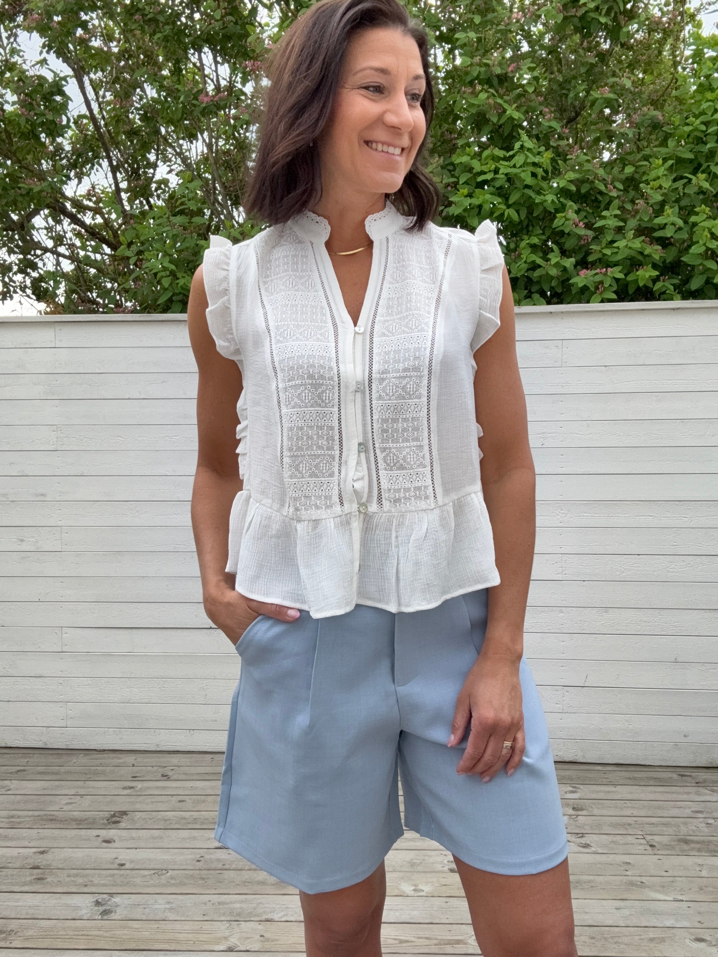 ONLHENNY S/L FRILL BUTTON TOP