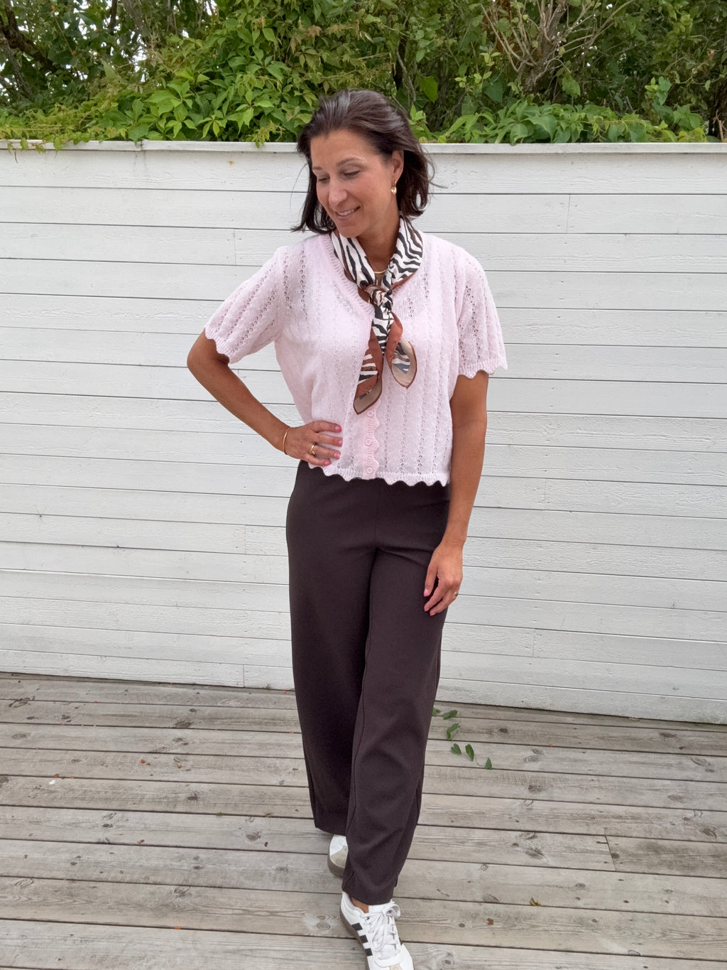 PCADA SS V-NECK KNIT CARDIGAN PINK