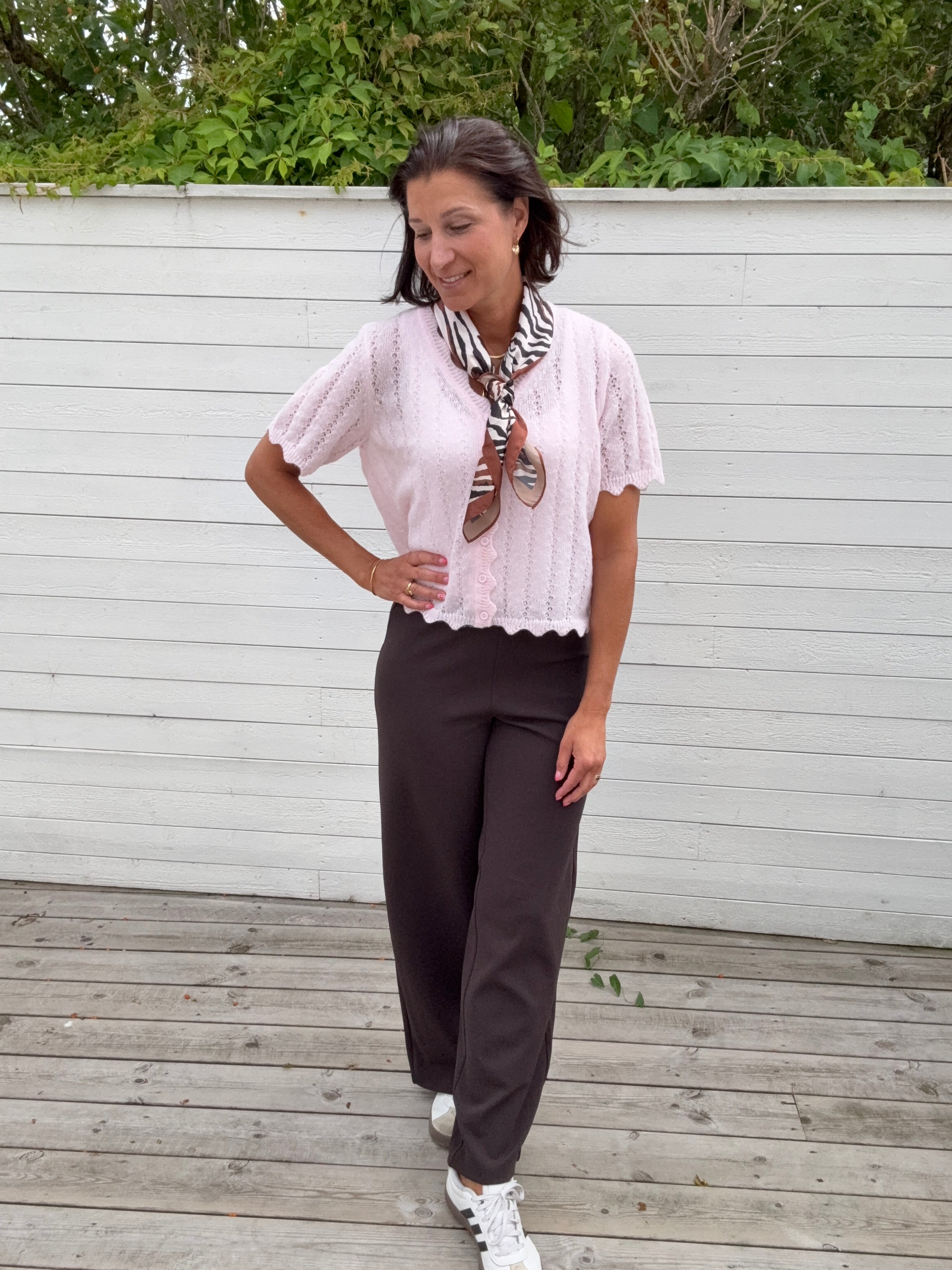 PCADA SS V-NECK KNIT CARDIGAN PINK