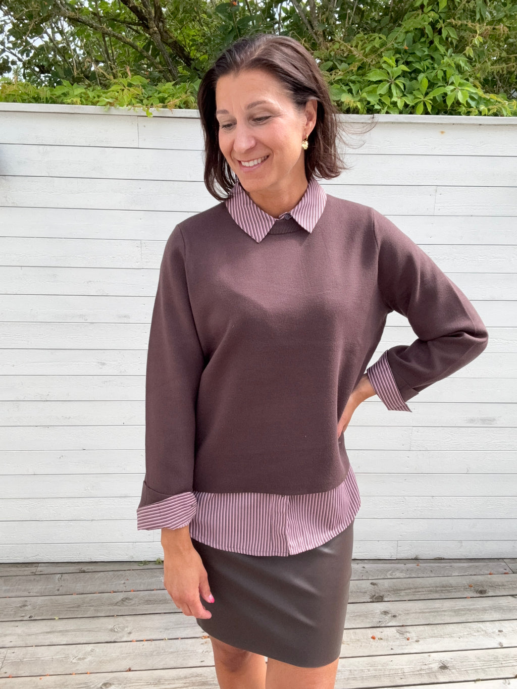 OBJREYNARD O-NECK PULLOVER SEAL BROWN