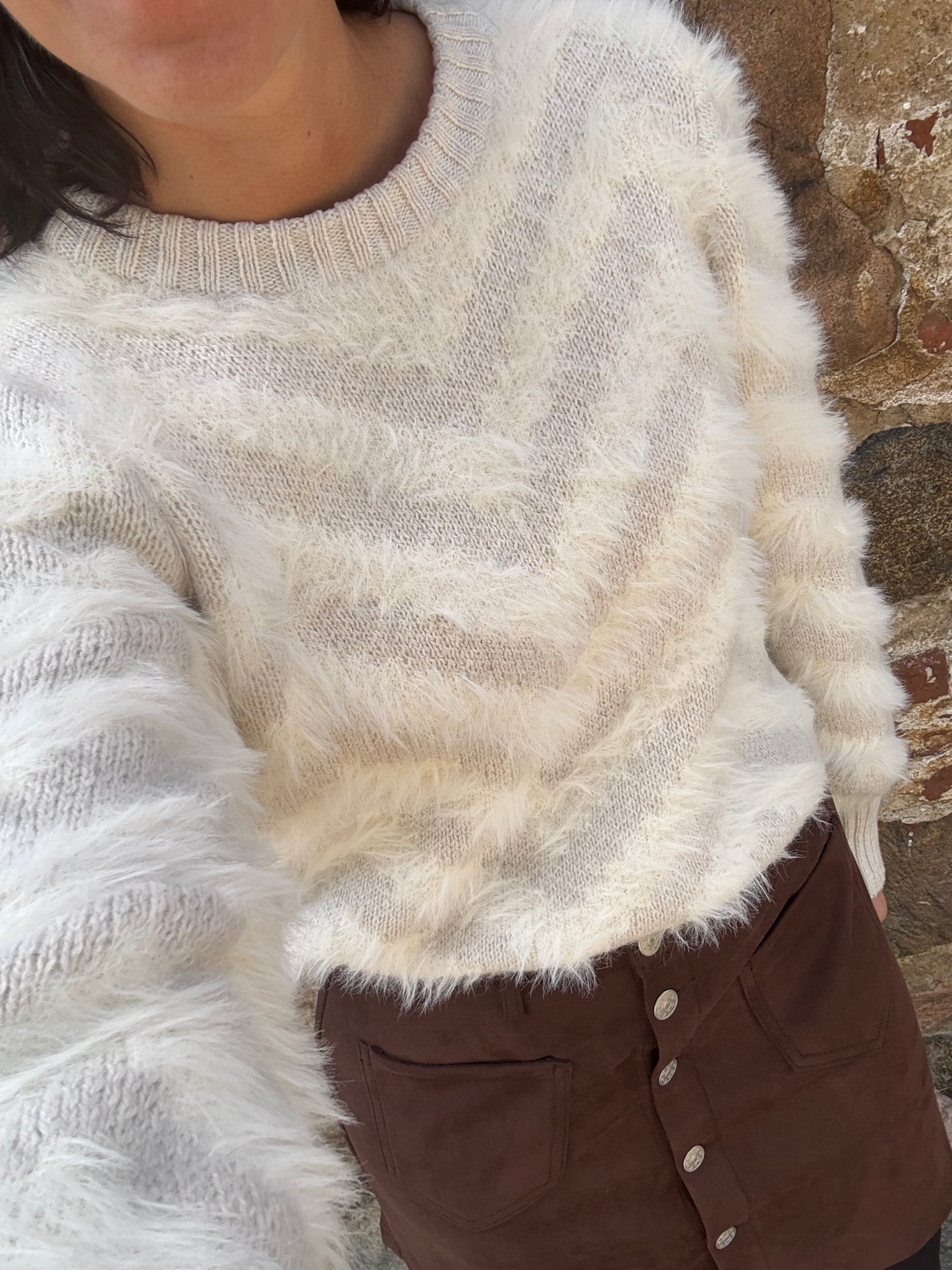 OBJHOLLOW L/S KNIT PULLOVER WHITE SAND