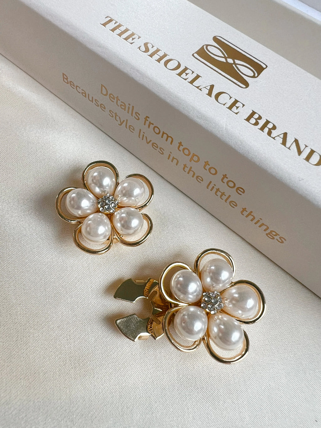 FELICIA – GOLD FRAMED PEARL FLOWER BUTTON CHARM GOLD- 2 PACK