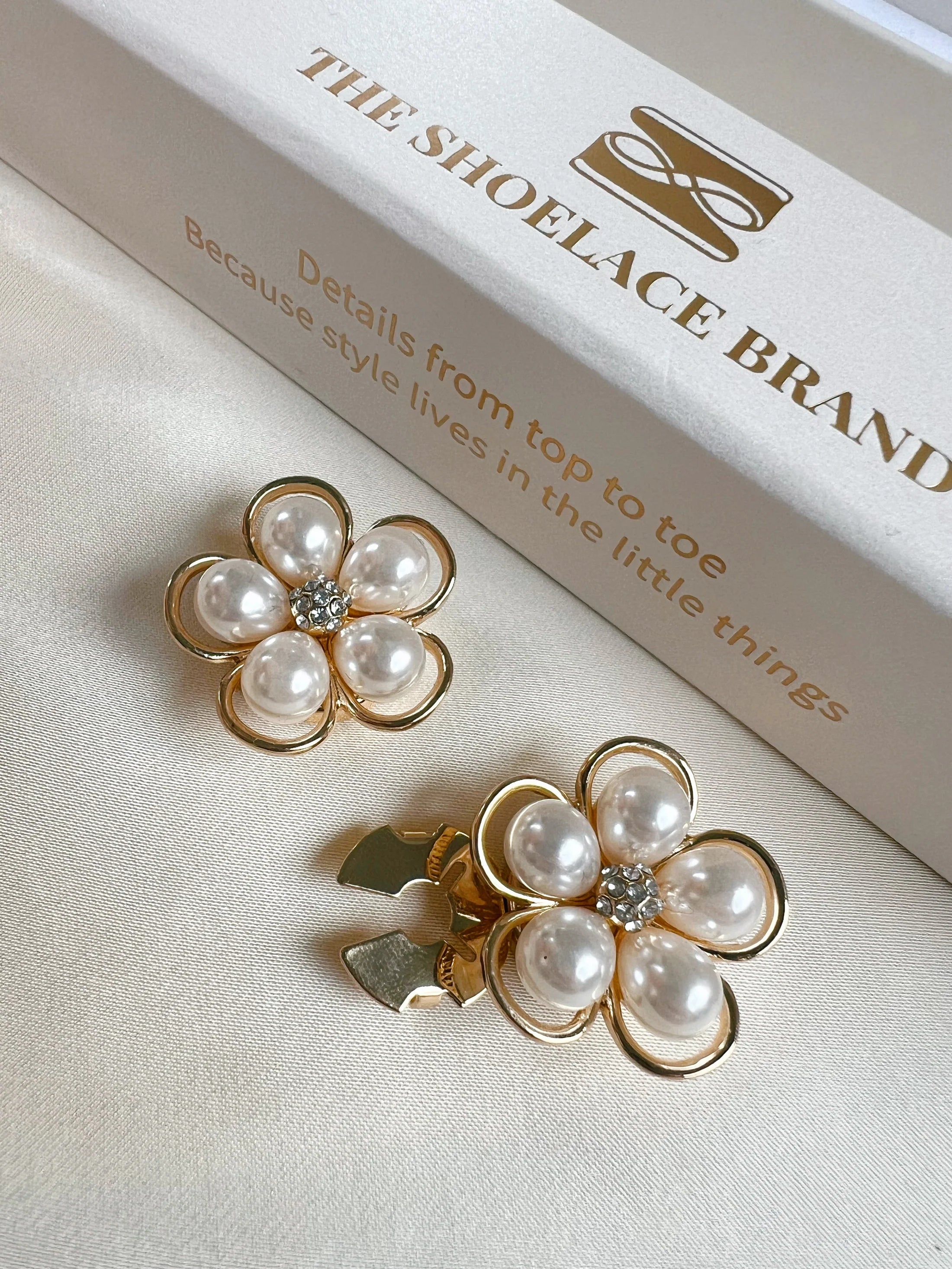 FELICIA – GOLD FRAMED PEARL FLOWER BUTTON CHARM GOLD- 2 PACK