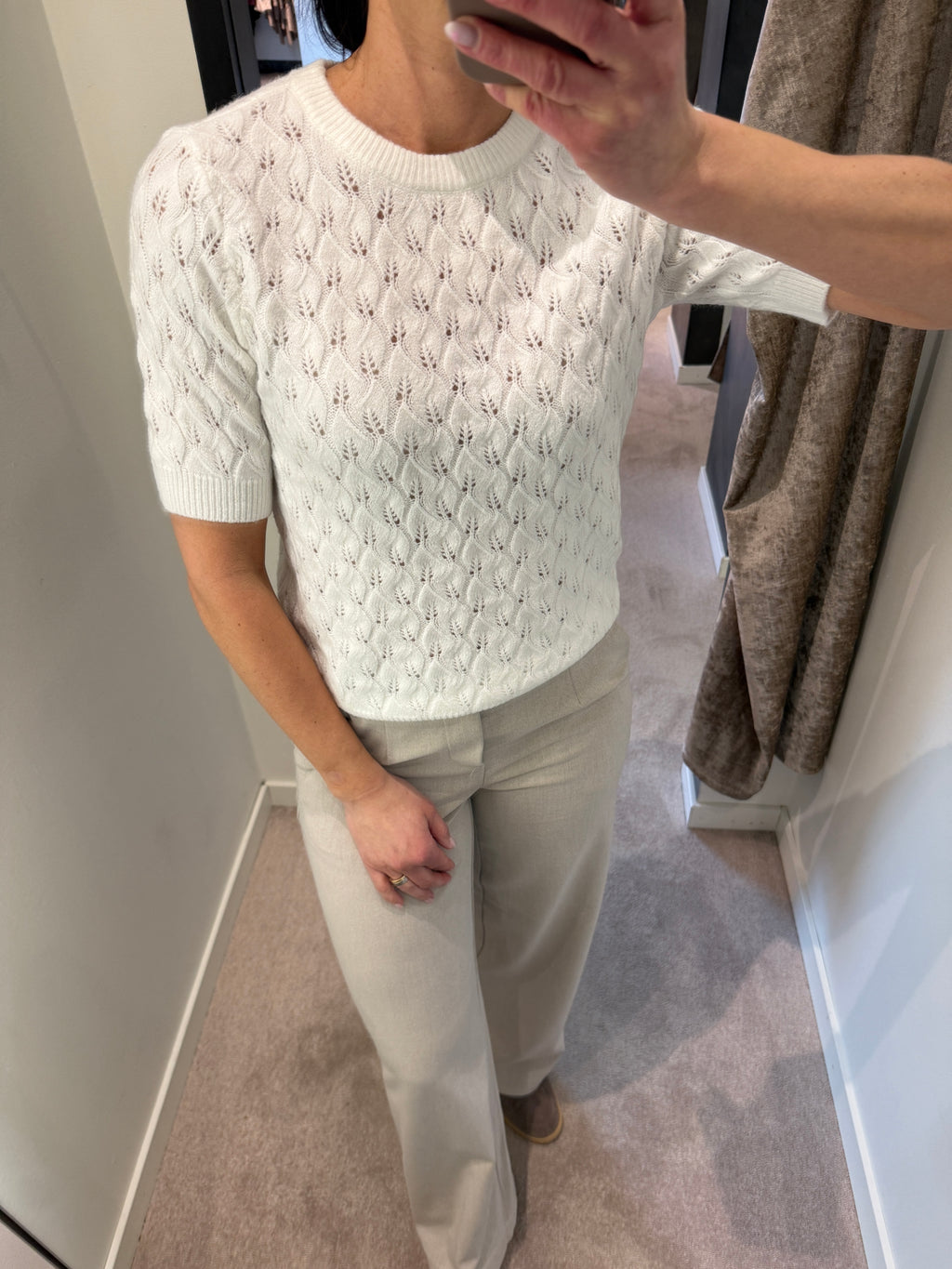 PCLELOU SS O-NECK KNIT - VIT