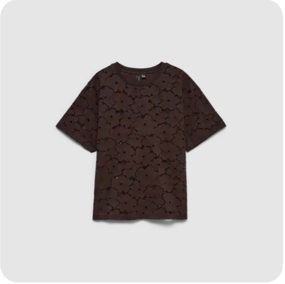 VMVILLA 2/4 O-NECK OVERSIZED TOP - COCOLATE TORTE