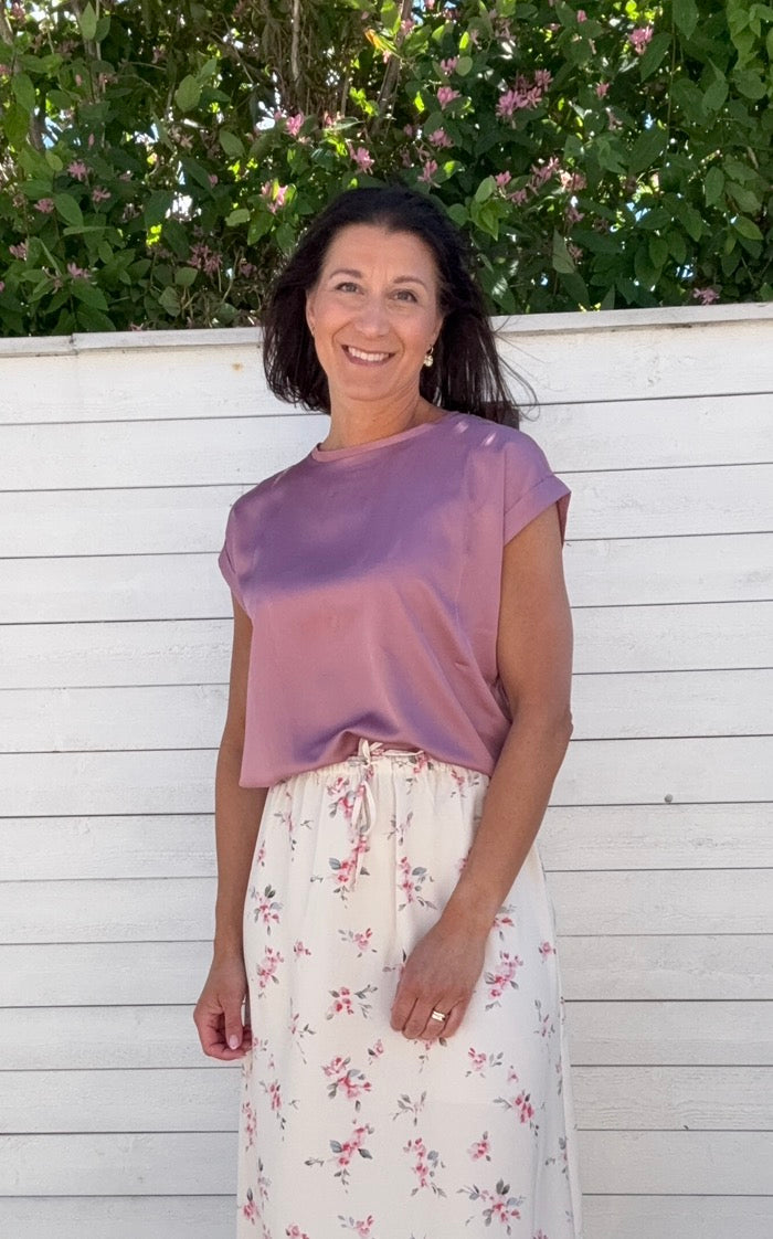 VIELLETTE S/S SATIN TOP NOSTALGIA ROSE