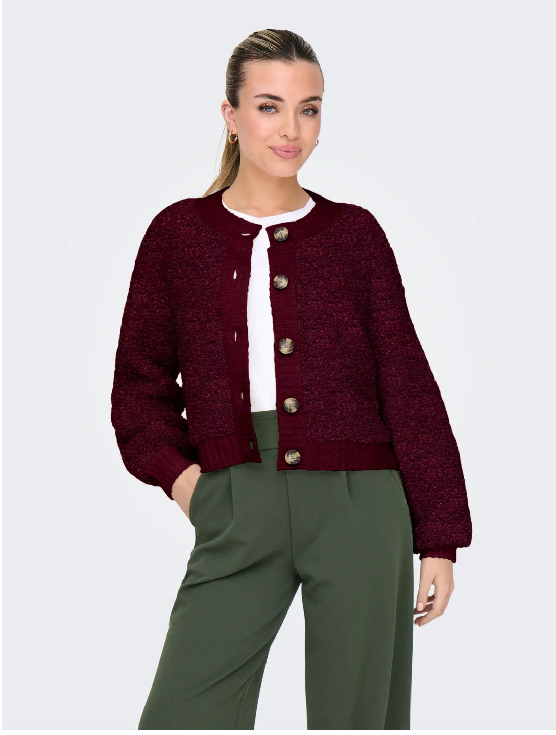 JDYEIRA L/S ONECK CARDIGAN vinröd