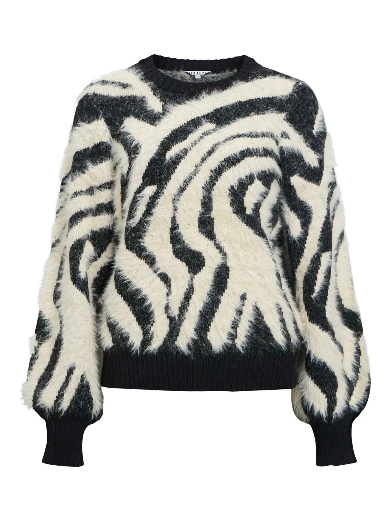 OBJHOLLOW L/S KNIT PULLOVER BLACK ZEBRA