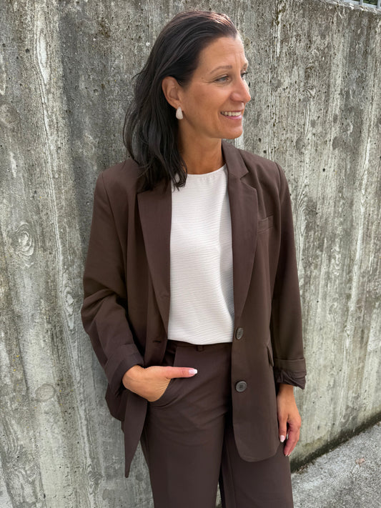PCKAMIL LS LOOSE BLAZER HOT FUDGE